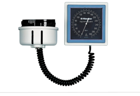 Esfigmomanómetro de pared Riester Big Ben Square con esfera cuadrada de gran tamaño, disponible en IMBIOMEDEX.