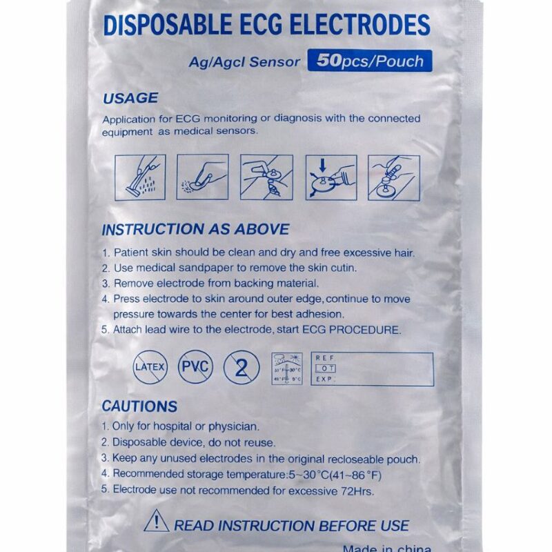 Electrodos ECG desechables Ag AgCl para adulto en empaque de 50 unidades