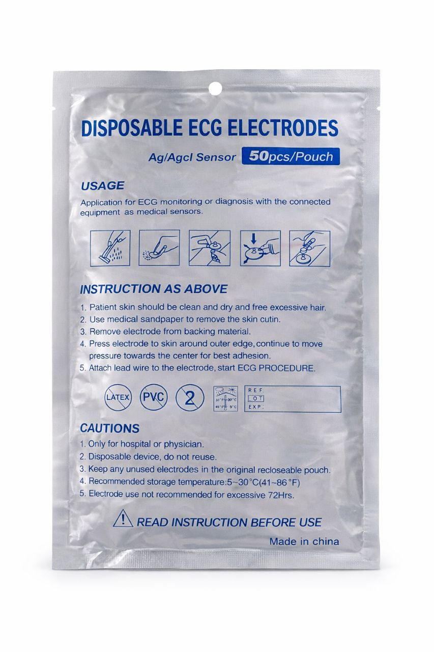 Electrodos ECG Desechables Ag/AgCl Adulto Electrodos ECG desechables Ag AgCl para adulto en empaque de 50 unidades